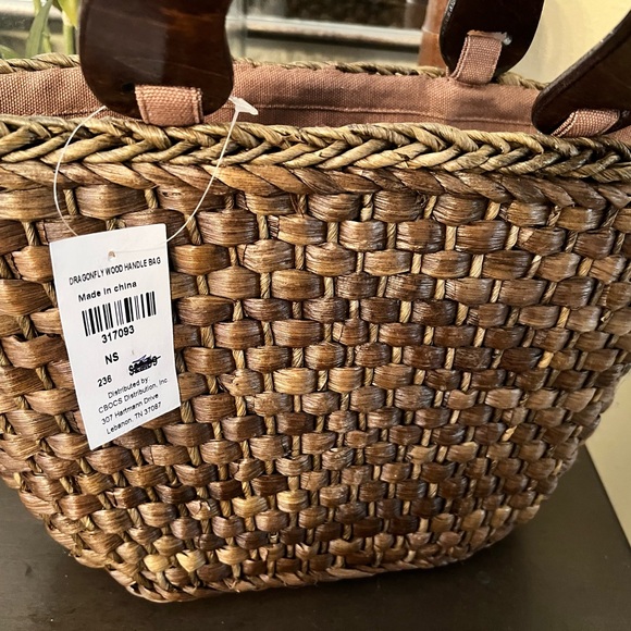 NWT Capelli Straworld Brown Cornhusk Dragonfly Embellished Handbag - Picture 5 of 9